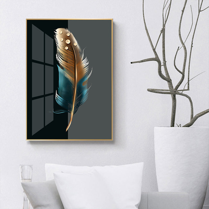 Digital Art Feather Printed Canvas for Living Room, Dark Color, Textured Surface Clearhalo 'Arts' 'Canvas Art' 1614558