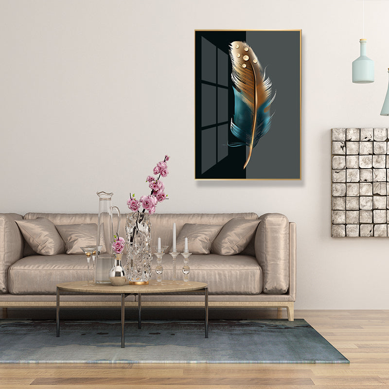 Digital Art Feather Printed Canvas for Living Room, Dark Color, Textured Surface Clearhalo 'Arts' 'Canvas Art' 1614559