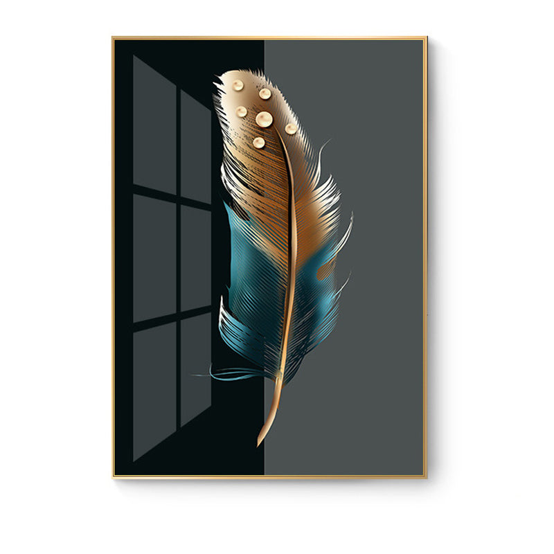 Digital Art Feather Printed Canvas for Living Room, Dark Color, Textured Surface Clearhalo 'Arts' 'Canvas Art' 1614560