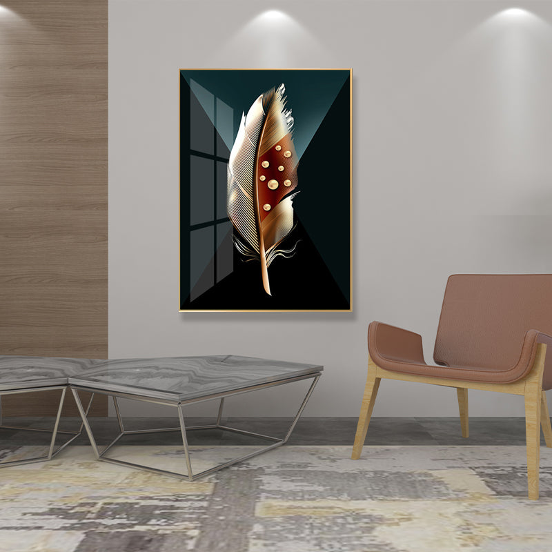 Digital Art Feather Printed Canvas for Living Room, Dark Color, Textured Surface Brown Design 2 Clearhalo 'Arts' 'Canvas Art' 1614564