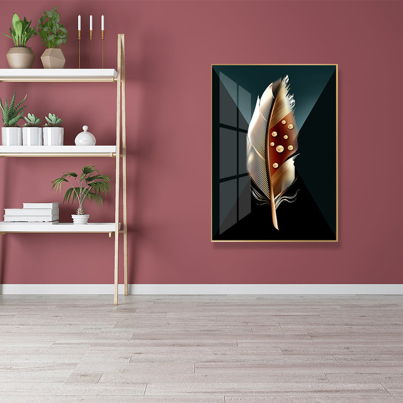 Digital Art Feather Printed Canvas for Living Room, Dark Color, Textured Surface Clearhalo 'Arts' 'Canvas Art' 1614565