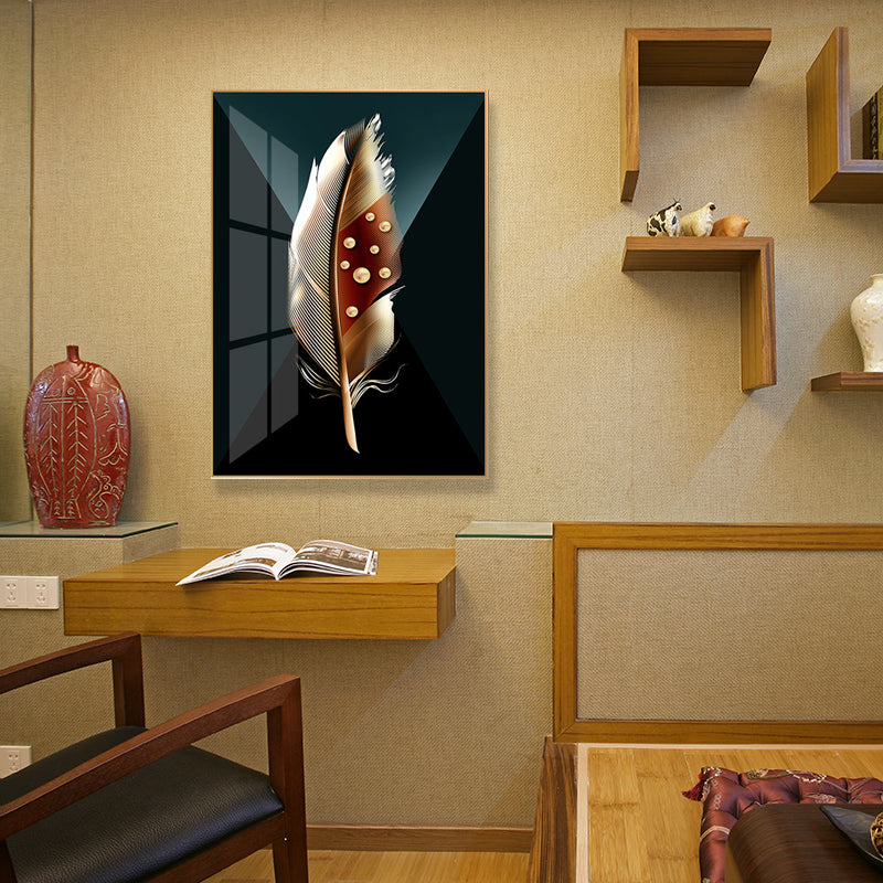 Lienzo impreso de plumas de arte digital para sala de estar, color oscuro, superficie texturizada