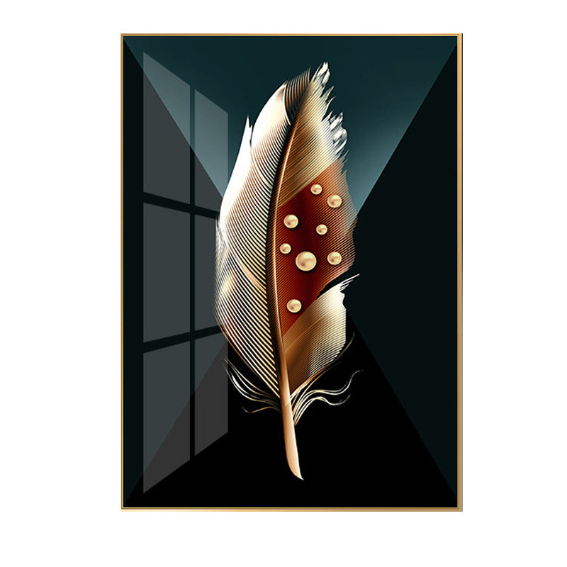 Digital Art Feather Printed Canvas for Living Room, Dark Color, Textured Surface Clearhalo 'Arts' 'Canvas Art' 1614567