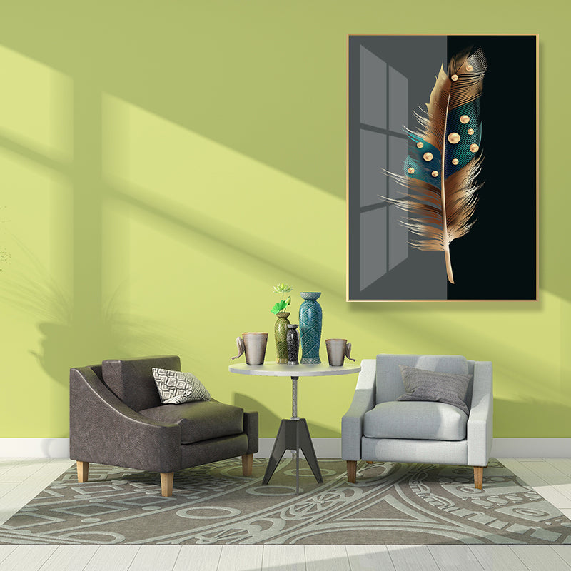 Tela stampata con piuma d'arte digitale per soggiorno, colore scuro, superficie testurizzata