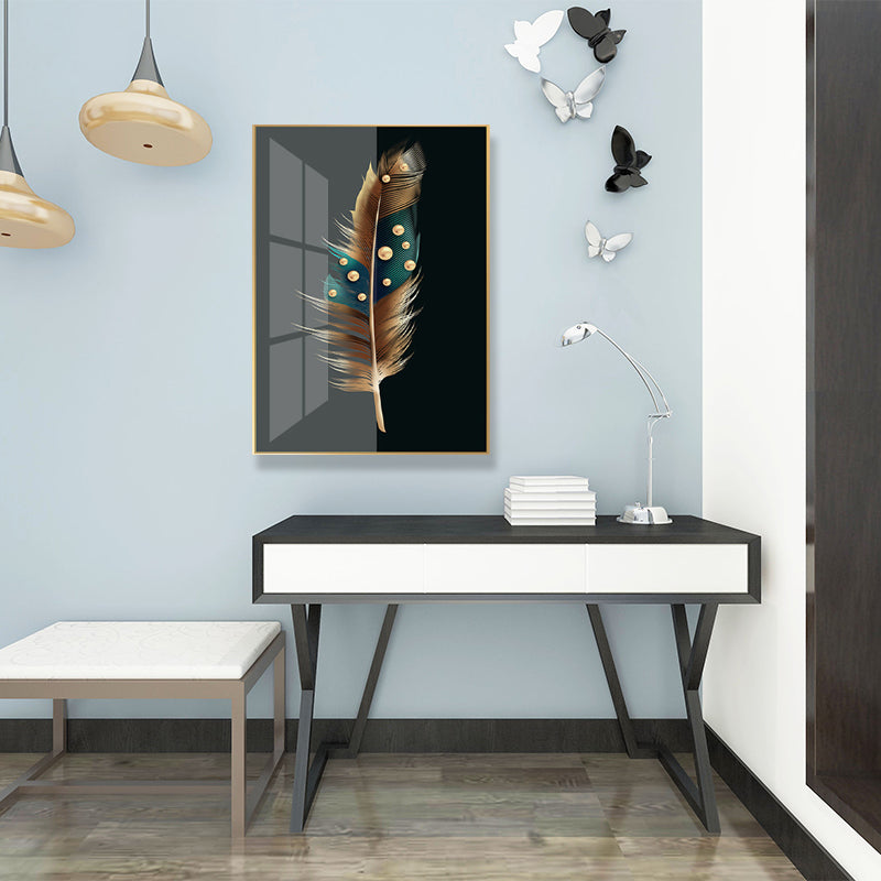 Tela stampata con piuma d'arte digitale per soggiorno, colore scuro, superficie testurizzata
