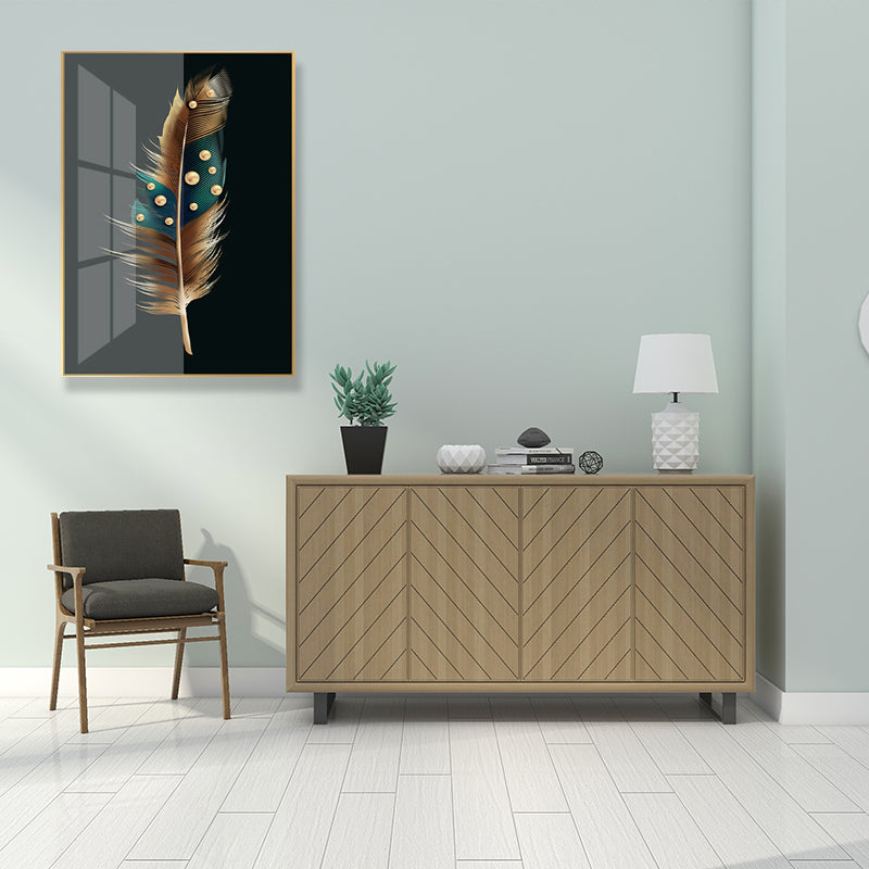 Digital Art Feather Printed Canvas for Living Room, Dark Color, Textured Surface Clearhalo 'Arts' 'Canvas Art' 1614573