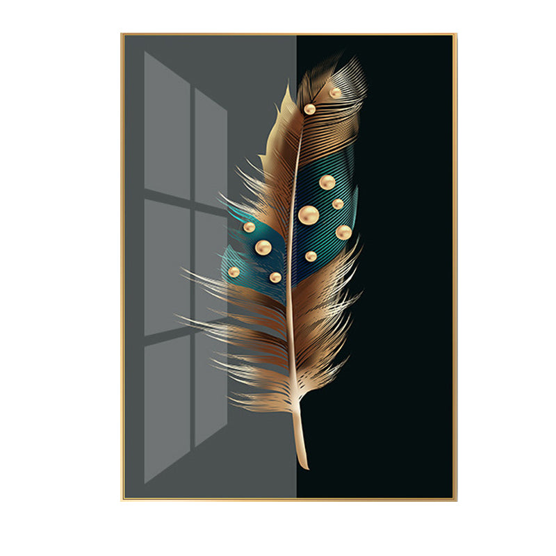 Digital Art Feather Printed Canvas for Living Room, Dark Color, Textured Surface Clearhalo 'Arts' 'Canvas Art' 1614574