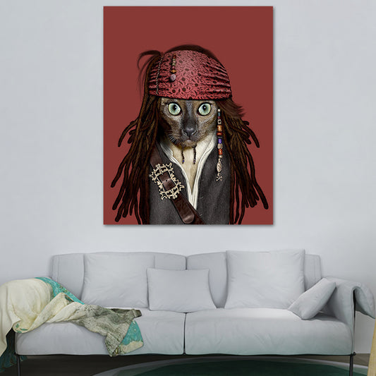Funny Animal Superstar Wall Art Print for Sitting Room, Dark Color, Textured Surface Red Clearhalo 'Art Gallery' 'Canvas Art' 'Kids' Arts' 1614578