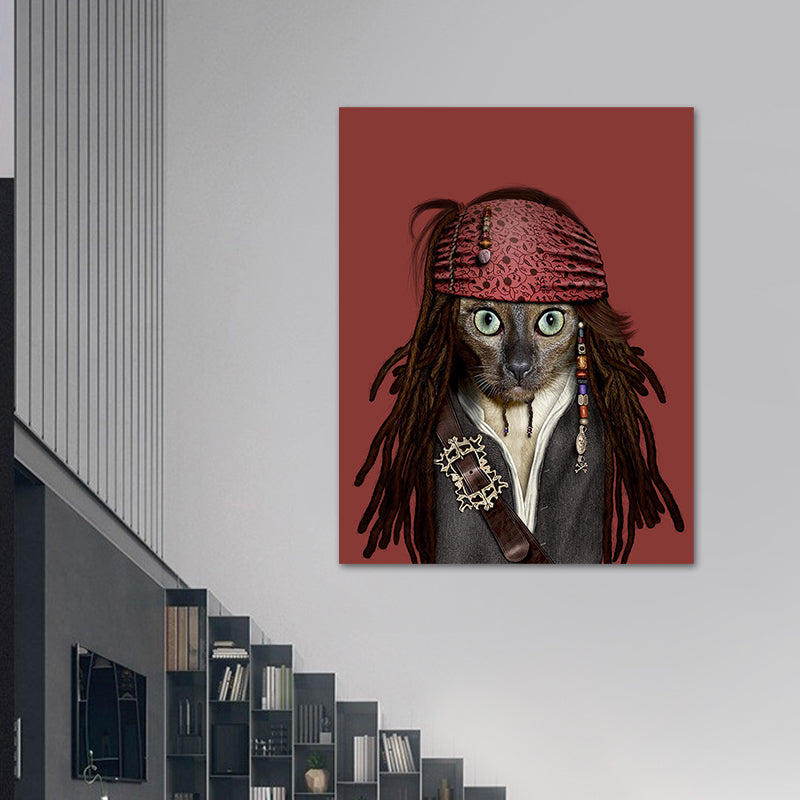 Funny Animal Superstar Wall Art Print for Sitting Room, Dark Color, Textured Surface Clearhalo 'Art Gallery' 'Canvas Art' 'Kids' Arts' 1614580