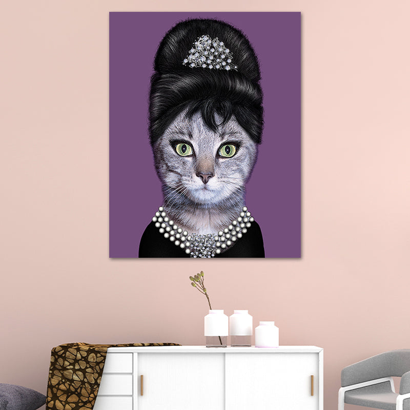 Funny Animal Superstar Wall Art Print for Sitting Room, Dark Color, Textured Surface Purple Clearhalo 'Art Gallery' 'Canvas Art' 'Kids' Arts' 1614585