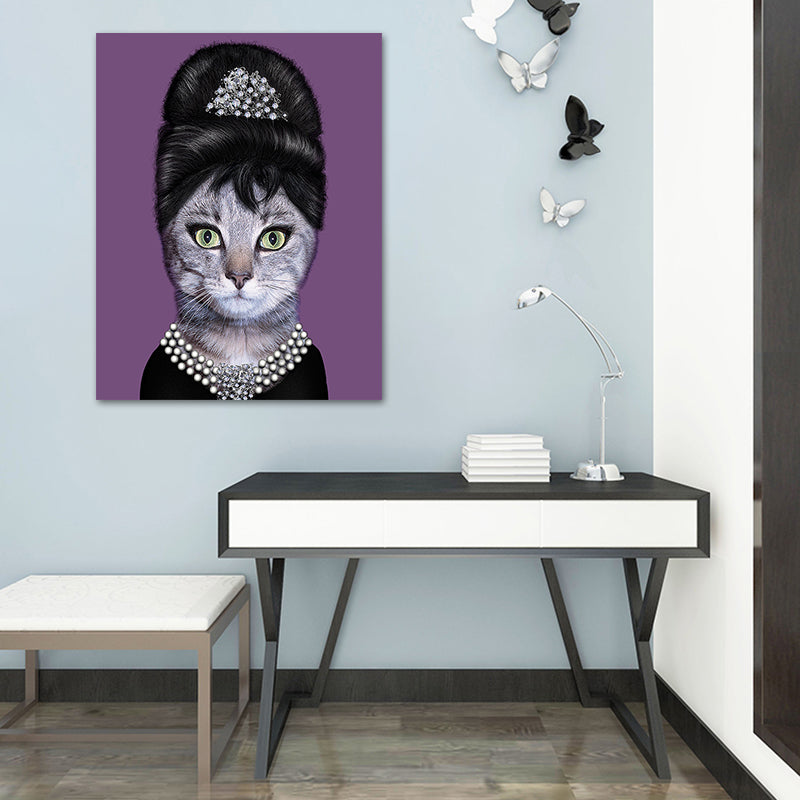 Funny Animal Superstar Wall Art Print for Sitting Room, Dark Color, Textured Surface Clearhalo 'Art Gallery' 'Canvas Art' 'Kids' Arts' 1614586