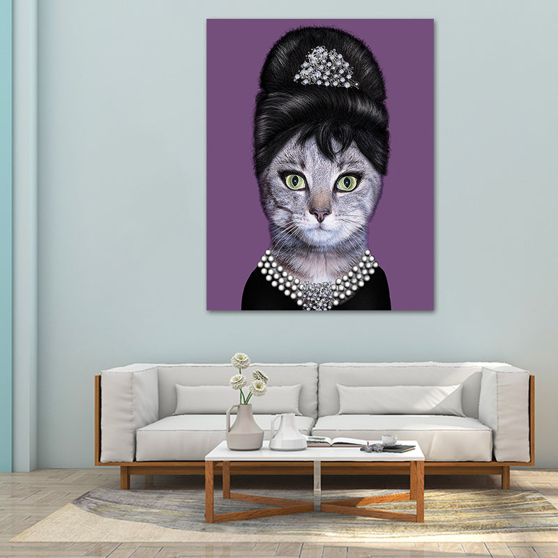 Funny Animal Superstar Wall Art Print for Sitting Room, Dark Color, Textured Surface Clearhalo 'Art Gallery' 'Canvas Art' 'Kids' Arts' 1614587