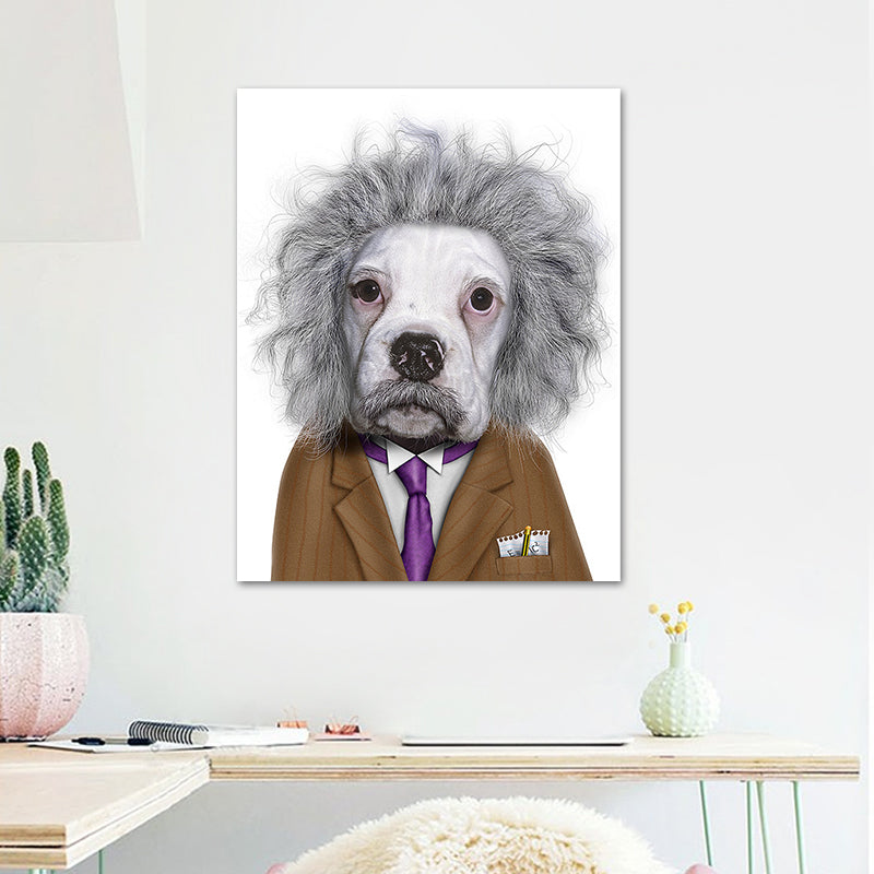 Funny Animal Superstar Wall Art Print for Sitting Room, Dark Color, Textured Surface Clearhalo 'Art Gallery' 'Canvas Art' 'Kids' Arts' 1614593