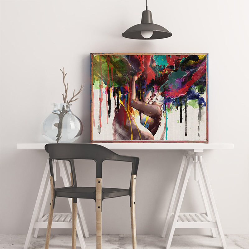 Hug of the Lovers Painting Modern Exotic Watercolor Wall Art in Red and Brown Clearhalo 'Art Gallery' 'Canvas Art' 'Contemporary Art Gallery' 'Modern' Arts' 1614614