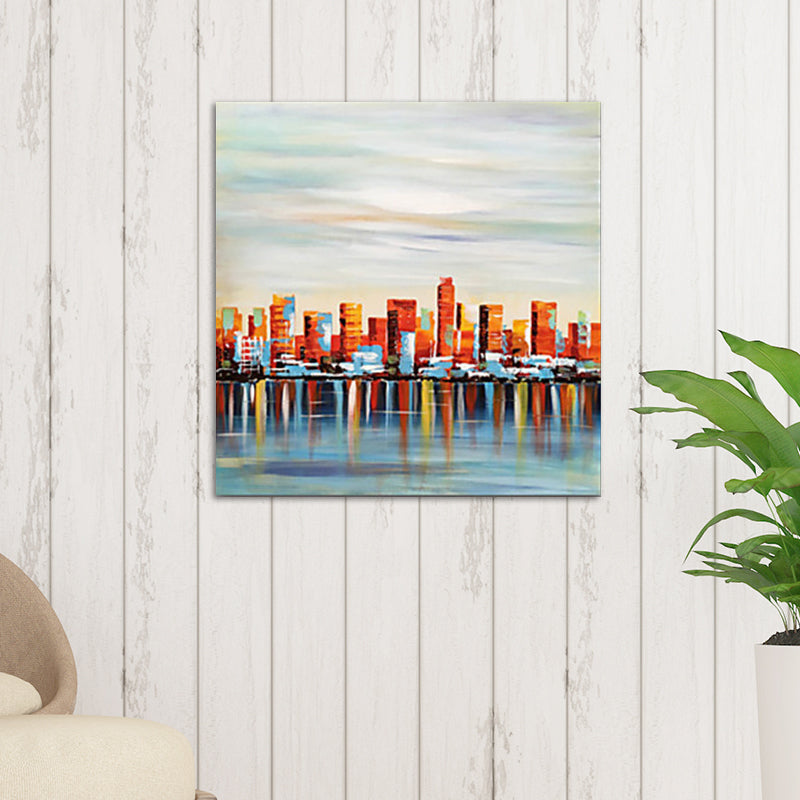 Canvas Red Art Print Modern View of Victoria Harbour Painting Wall Decor for Living Room Clearhalo 'Art Gallery' 'Canvas Art' 'Contemporary Art Gallery' 'Modern' Arts' 1614622