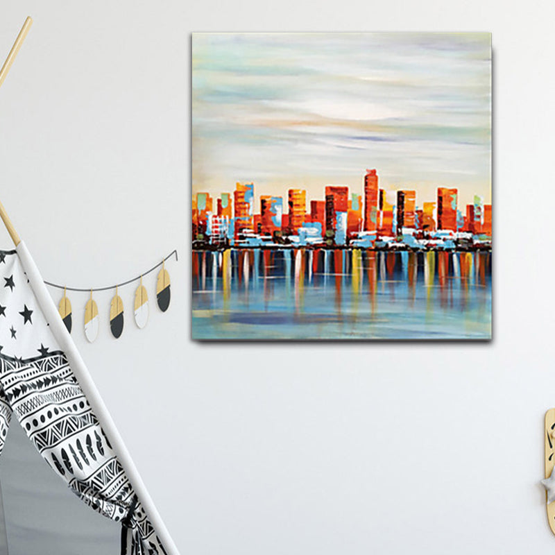 Canvas Red Art Print Modern View of Victoria Harbour Painting Wall Decor for Living Room Clearhalo 'Art Gallery' 'Canvas Art' 'Contemporary Art Gallery' 'Modern' Arts' 1614623