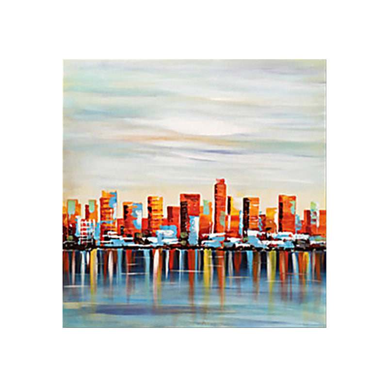 Canvas Red Art Print Modern View of Victoria Harbour Painting Wall Decor for Living Room Clearhalo 'Art Gallery' 'Canvas Art' 'Contemporary Art Gallery' 'Modern' Arts' 1614624