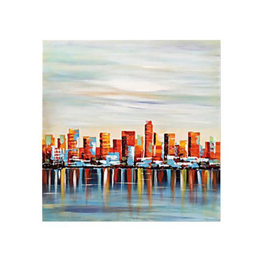 Canvas Red Art Print Modern View of Victoria Harbour Painting Wall Decor for Living Room Clearhalo 'Art Gallery' 'Canvas Art' 'Contemporary Art Gallery' 'Modern' Arts' 1614624