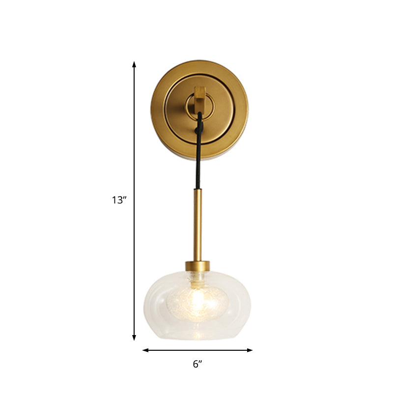 Oval Living Room Wall Light Fixture Industrial Clear Glass 1 Light Brass Sconce Lamp Clearhalo 'Cast Iron' 'Glass' 'Industrial' 'Modern wall lights' 'Modern' 'Tiffany' 'Traditional wall lights' 'Wall Lamps & Sconces' 'Wall Lights' Lighting' 161463