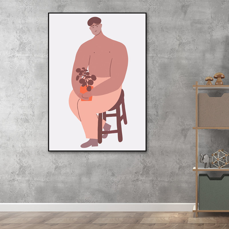 Pink Boy Painting Wall Art Figure Nordic Style Textured Surface Canvas Print for Home Pink Clearhalo 'Arts' 'Canvas Art' 1614654