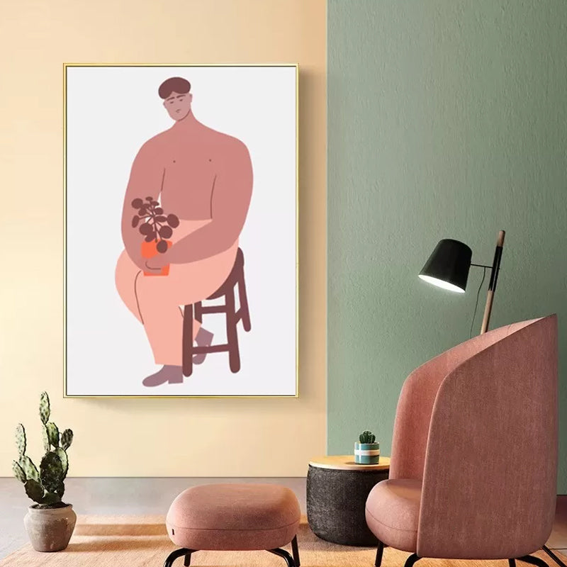 Pink Boy Painting Wall Art Figure Nordic Style Textured Surface Canvas Print for Home Clearhalo 'Arts' 'Canvas Art' 1614655