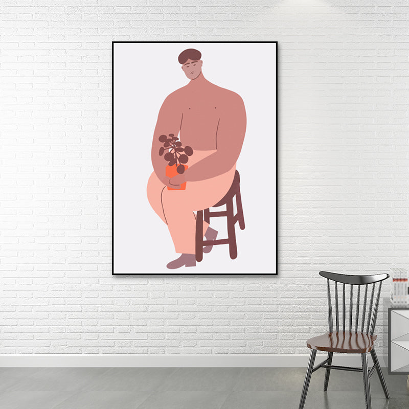 Pink Boy Painting Wall Art Figure Nordic Style Textured Surface Canvas Print for Home Clearhalo 'Arts' 'Canvas Art' 1614656