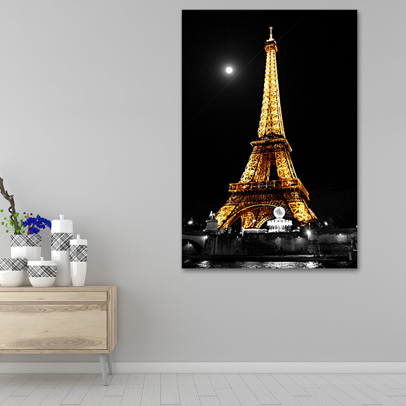 Luminous Eiffel Tower Night Canvas for Sitting Room Culture Relics Wall Art in Yellow - Yellow - Clearhalo - 'Arts' - 'Canvas Art' - 1614661