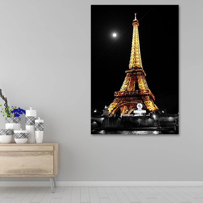 Luminous Eiffel Tower Night Canvas for Sitting Room Culture Relics Wall Art in Yellow Yellow Clearhalo 'Arts' 'Canvas Art' 1614661