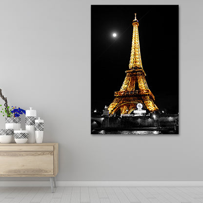 Luminous Eiffel Tower Night Canvas for Sitting Room Culture Relics Wall Art in Yellow Yellow Clearhalo 'Arts' 'Canvas Art' 1614661