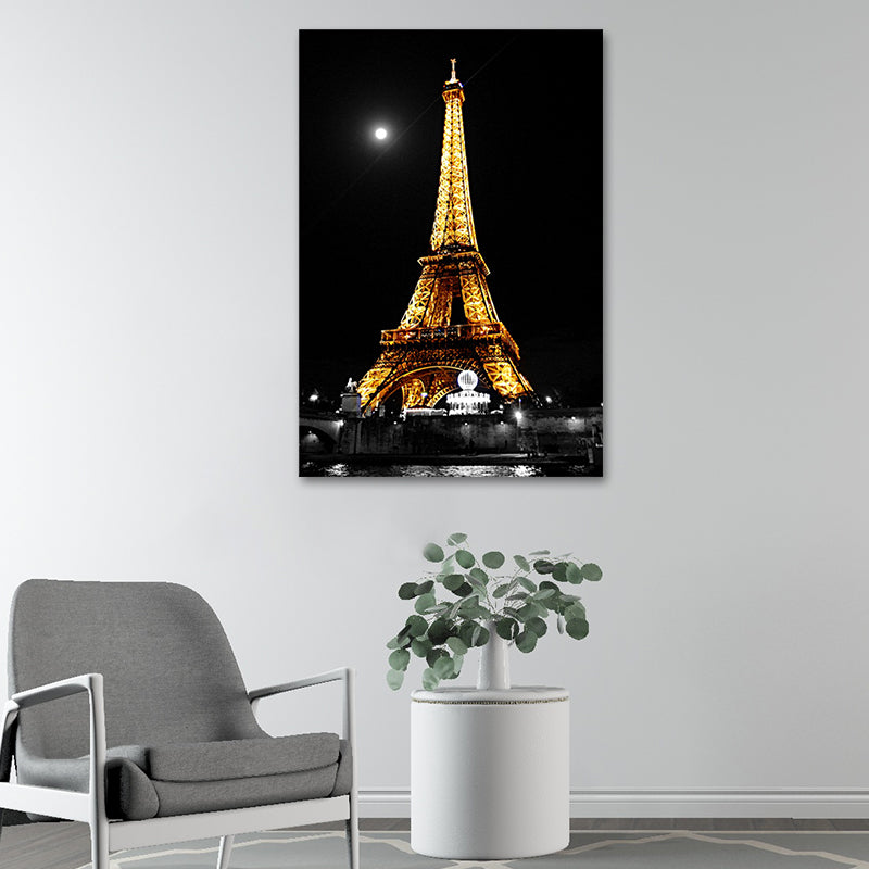 Luminous Eiffel Tower Night Canvas for Sitting Room Culture Relics Wall Art in Yellow Clearhalo 'Arts' 'Canvas Art' 1614662