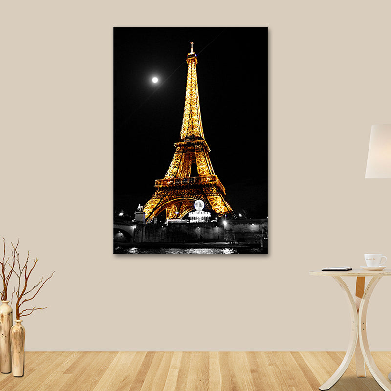Luminous Eiffel Tower Night Canvas for Sitting Room Culture Relics Wall Art in Yellow Clearhalo 'Arts' 'Canvas Art' 1614663