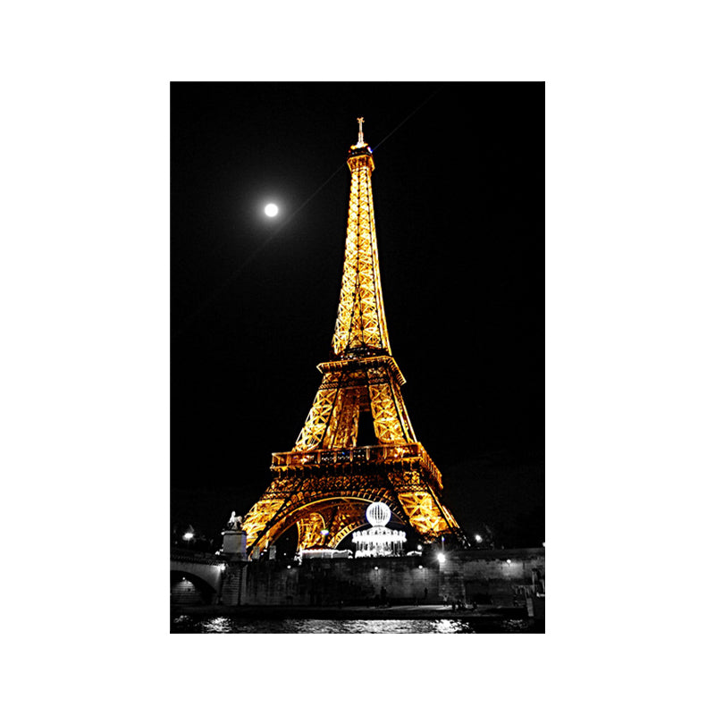 Luminous Eiffel Tower Night Canvas for Sitting Room Culture Relics Wall Art in Yellow - Clearhalo - 'Arts' - 'Canvas Art' - 1614664