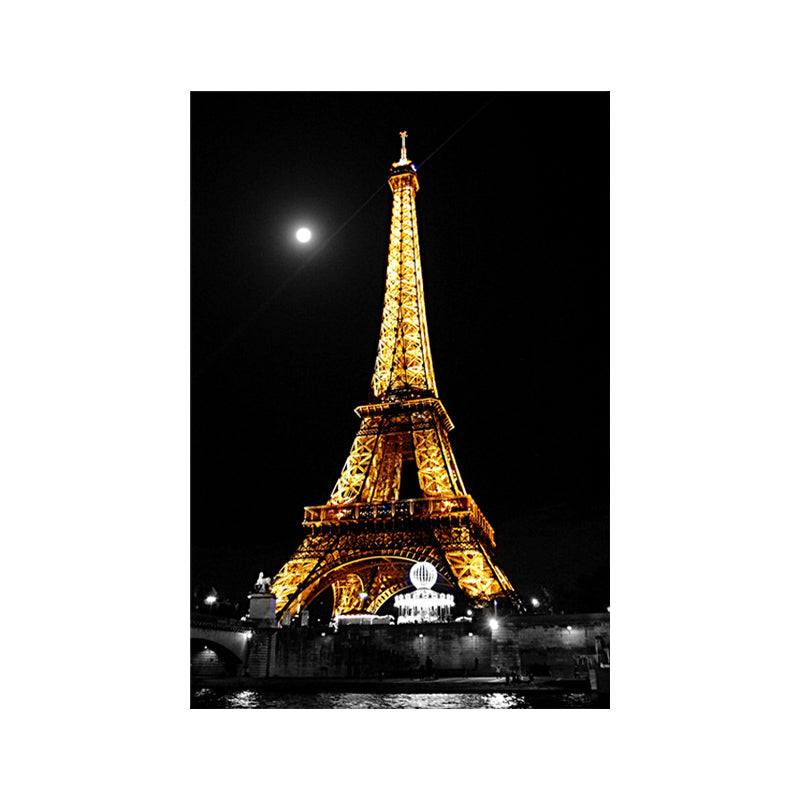Luminous Eiffel Tower Night Canvas for Sitting Room Culture Relics Wall Art in Yellow Clearhalo 'Arts' 'Canvas Art' 1614664