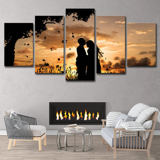 Romantic Sunset Landscape Canvas Wall Art for Living Room, Brown-Yellow, Multi-Piece Brown Clearhalo 'Art Gallery' 'Canvas Art' 'Contemporary Art Gallery' 'Modern' Arts' 1614669
