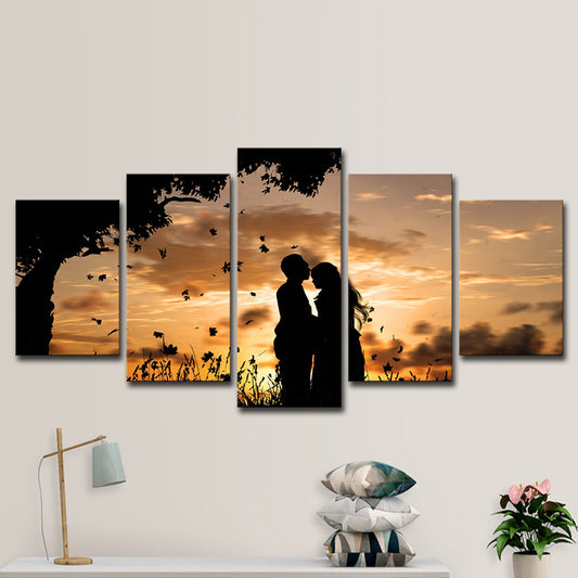 Romantic Sunset Landscape Canvas Wall Art for Living Room, Brown-Yellow, Multi-Piece Clearhalo 'Art Gallery' 'Canvas Art' 'Contemporary Art Gallery' 'Modern' Arts' 1614670