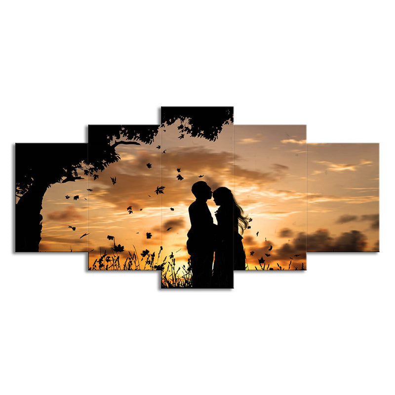 Romantic Sunset Landscape Canvas Wall Art for Living Room, Brown-Yellow, Multi-Piece Clearhalo 'Art Gallery' 'Canvas Art' 'Contemporary Art Gallery' 'Modern' Arts' 1614672
