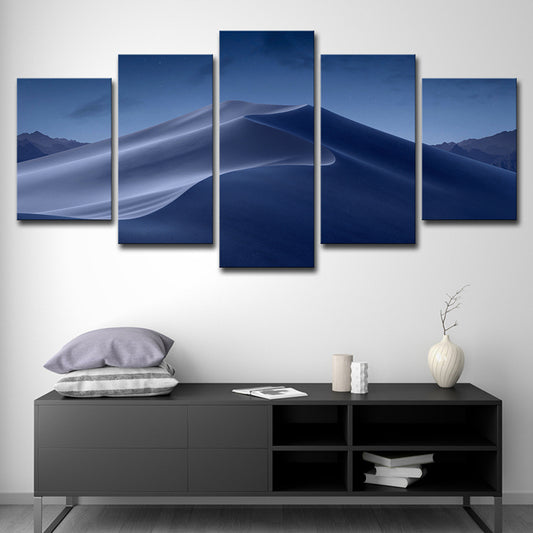 Blue Desert Dunes Night Canvas Print Multi-Piece Wall Art for Sitting Room Blue Clearhalo 'Art Gallery' 'Canvas Art' 'Contemporary Art Gallery' 'Modern' Arts' 1614683