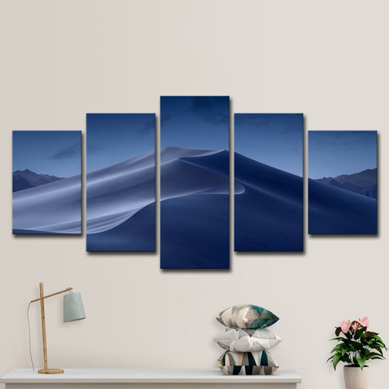 Blue Desert Dunes Night Canvas Print Multi-Piece Wall Art for Sitting Room Clearhalo 'Art Gallery' 'Canvas Art' 'Contemporary Art Gallery' 'Modern' Arts' 1614684