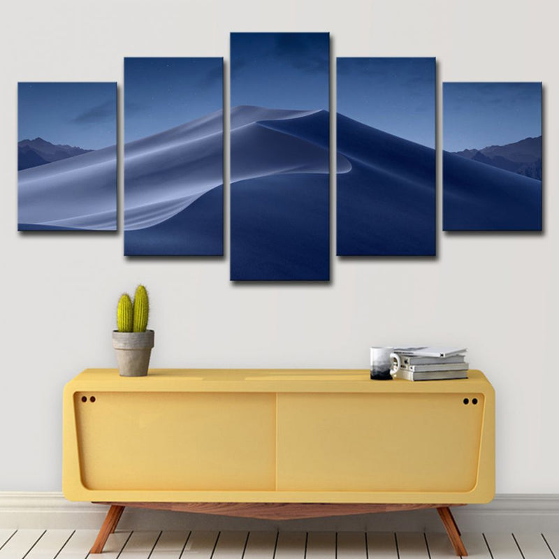 Blue Desert Dunes Night Canvas Print Multi-Piece Wall Art for Sitting Room Clearhalo 'Art Gallery' 'Canvas Art' 'Contemporary Art Gallery' 'Modern' Arts' 1614685