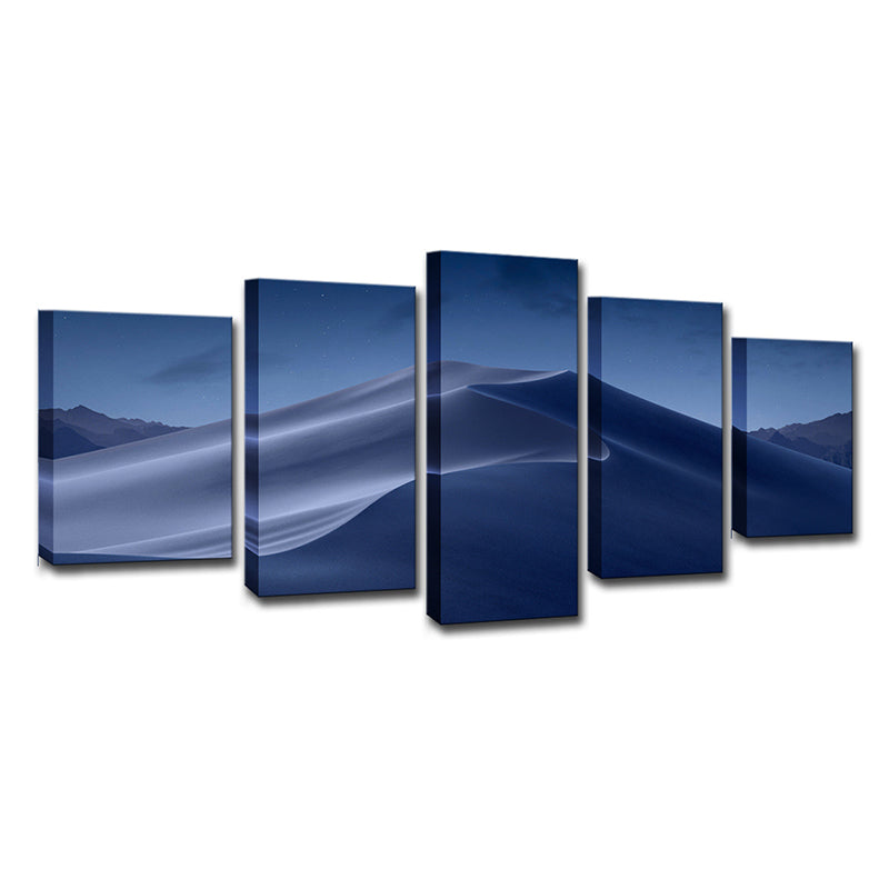 Blue Desert Dunes Night Canvas Print Multi-Piece Wall Art for Sitting Room Clearhalo 'Art Gallery' 'Canvas Art' 'Contemporary Art Gallery' 'Modern' Arts' 1614686