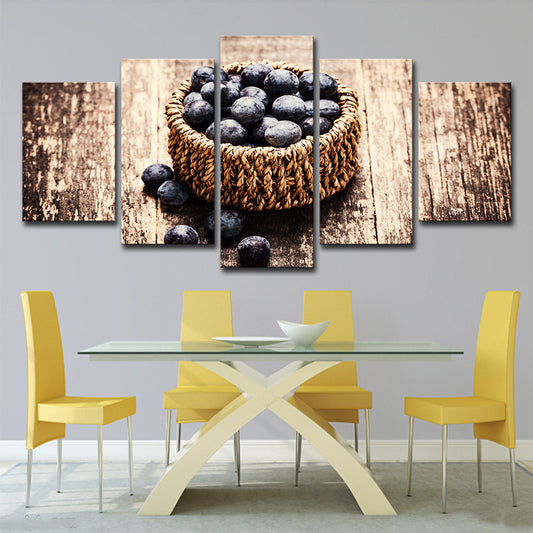 Photography Basket of Blueberries Canvas Art for Dining Room, Brown, Multi-Piece Brown Clearhalo 'Art Gallery' 'Canvas Art' 'Contemporary Art Gallery' 'Modern' Arts' 1614697