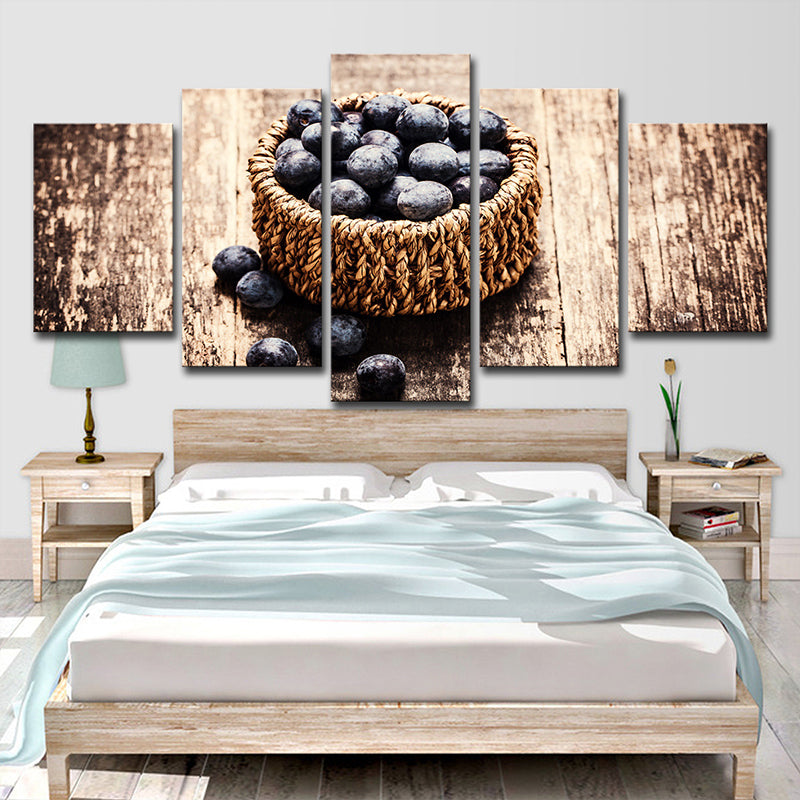 Photography Basket of Blueberries Canvas Art for Dining Room, Brown, Multi-Piece Clearhalo 'Art Gallery' 'Canvas Art' 'Contemporary Art Gallery' 'Modern' Arts' 1614698