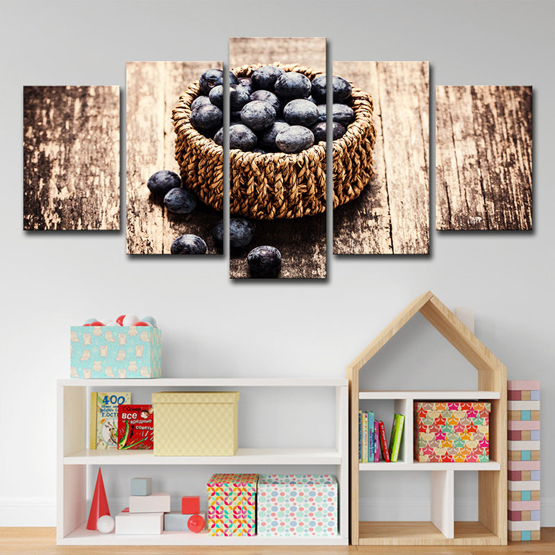 Photography Basket of Blueberries Canvas Art for Dining Room, Brown, Multi-Piece Clearhalo 'Art Gallery' 'Canvas Art' 'Contemporary Art Gallery' 'Modern' Arts' 1614699