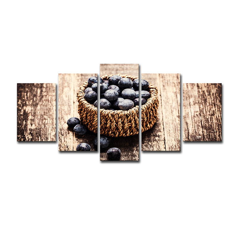 Photography Basket of Blueberries Canvas Art for Dining Room, Brown, Multi-Piece Clearhalo 'Art Gallery' 'Canvas Art' 'Contemporary Art Gallery' 'Modern' Arts' 1614700