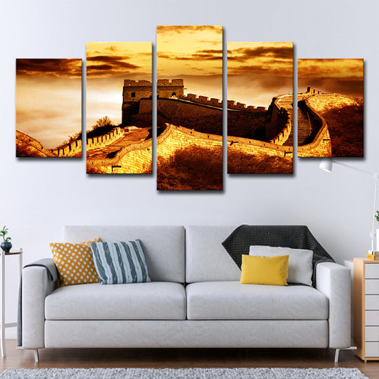 Yellow Global Inspired Canvas Dusk Sunlight on the Great Wall Art Print for Home Clearhalo 'Art Gallery' 'Canvas Art' 'Contemporary Art Gallery' 'Modern' Arts' 1614727