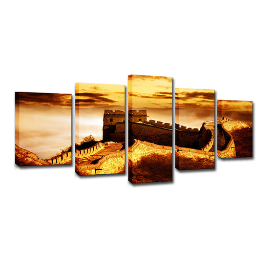 Yellow Global Inspired Canvas Dusk Sunlight on the Great Wall Art Print for Home Clearhalo 'Art Gallery' 'Canvas Art' 'Contemporary Art Gallery' 'Modern' Arts' 1614728