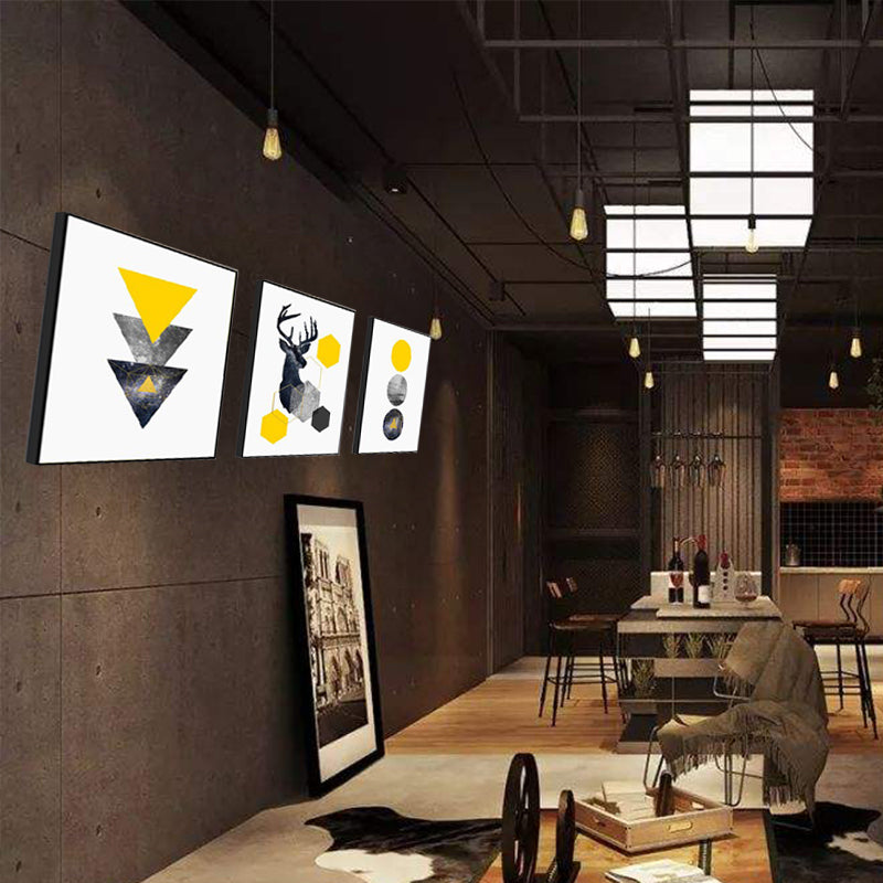 Illustration Simplicity Wall Art Set with Elk and Geometric Pattern in Black-Yellow Clearhalo 'Arts' 'Canvas Art' 1614755