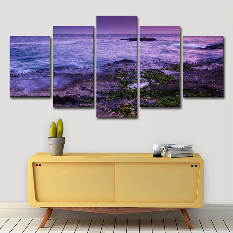 Purple Enoshima Island Nightfall Canvas Multi-Piece Wall Art Print for Living Room Purple Clearhalo 'Art Gallery' 'Canvas Art' 'Coastal Art Gallery' 'Nautical' Arts' 1614759