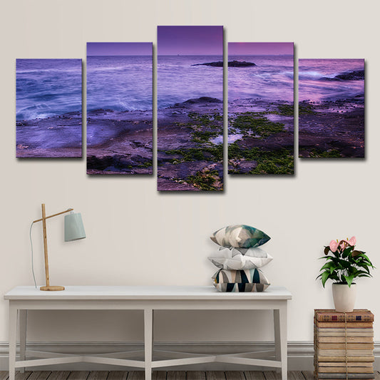 Purple Enoshima Island Nightfall Canvas Multi-Piece Wall Art Print for Living Room Clearhalo 'Art Gallery' 'Canvas Art' 'Coastal Art Gallery' 'Nautical' Arts' 1614760