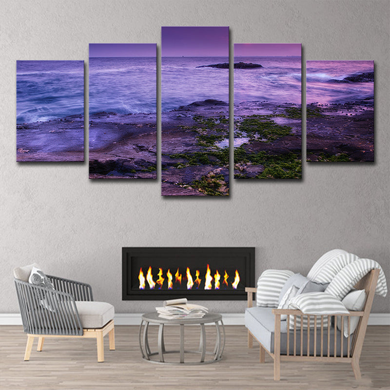 Purple Enoshima Island Nightfall Canvas Multi-Piece Wall Art Print for Living Room Clearhalo 'Art Gallery' 'Canvas Art' 'Coastal Art Gallery' 'Nautical' Arts' 1614761